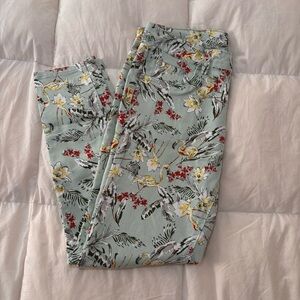 Teal Tropical Flamingo Floral Print Stretch Taper Suko Jeans Size 8